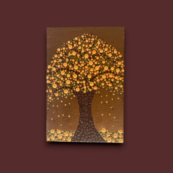 Umjetnička slika "Krošnja Jesen" slikana je tehnikom točkanja na slikarskom platnu
